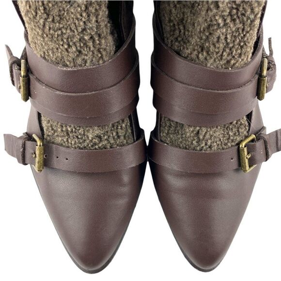 JOE'S JEANS Women's Brown Strappy Ankle Boots with Fur Tongue Side Zip US 6 - Picture 4 of 14